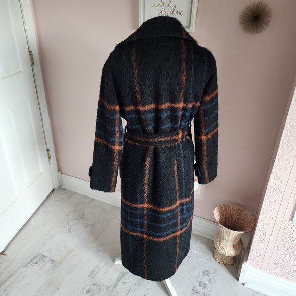 SOLD Trina Turk Wool double breasted mohair long coat fun colors  belt 6 - Picture 5 of 13